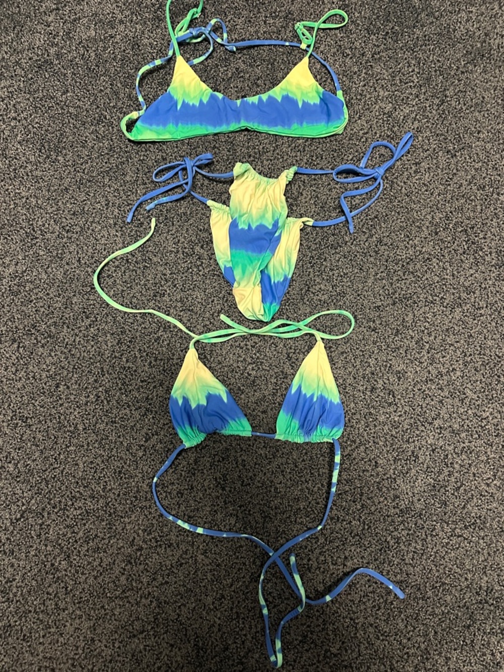 VDM Green Blue Tie-Dye Triangle Bikini - 2 tops and 1 bottom